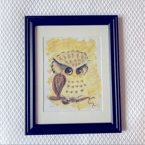 Framed Owl Chalk Drawing